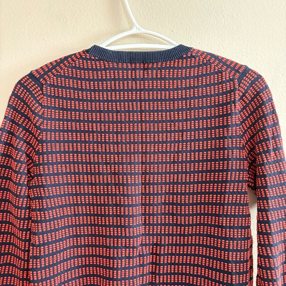 $19❄️ J. Crew Navy & Orange Light Weight Cotton 3/4 Sleeve Crewneck Sweater - Picture 13 of 15